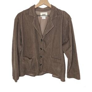 FLAX by JEANNE ENGLEHART Women's Button Corduroy Jacket Brown Speckled Small